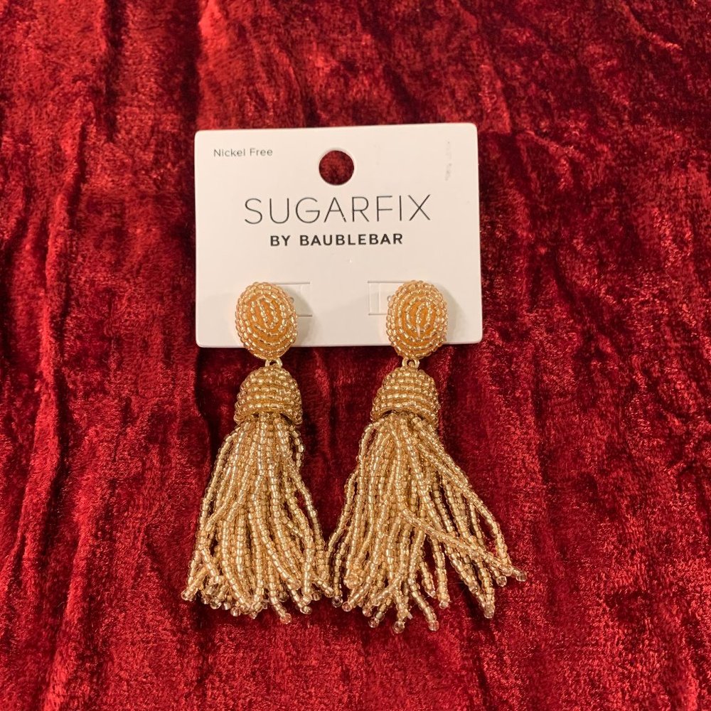 SUGARFIX  by BAUBLEBAR, Rose gold Polished beaded tassel earrings. Nickel Free